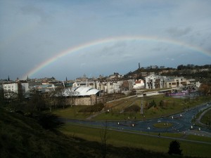 Morning Rainbow over Edinburgh - Climbing Arthur's Seat - Edinburgh, Scotland April 2013